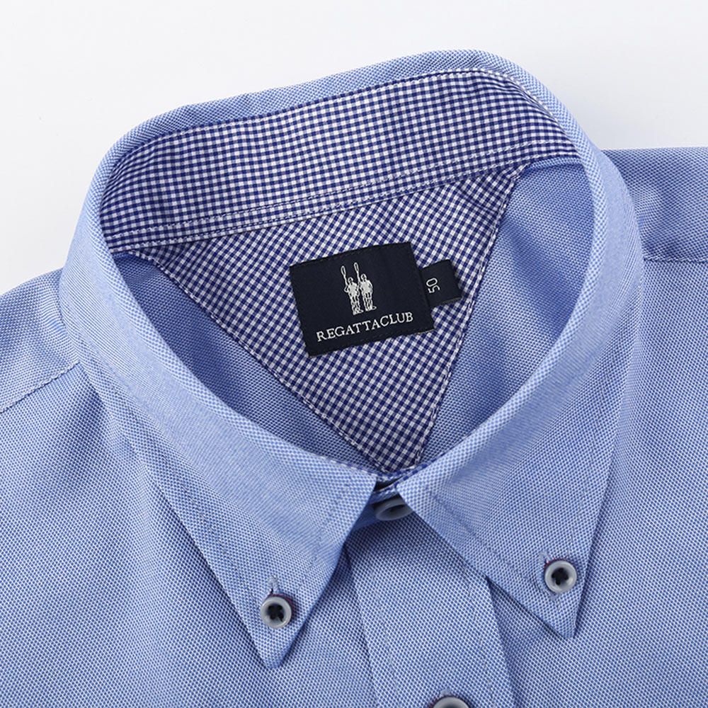 Regatta Club夏装新款男士短袖衬衫牛津纺纯色休闲宽松男衬衣 - 图1
