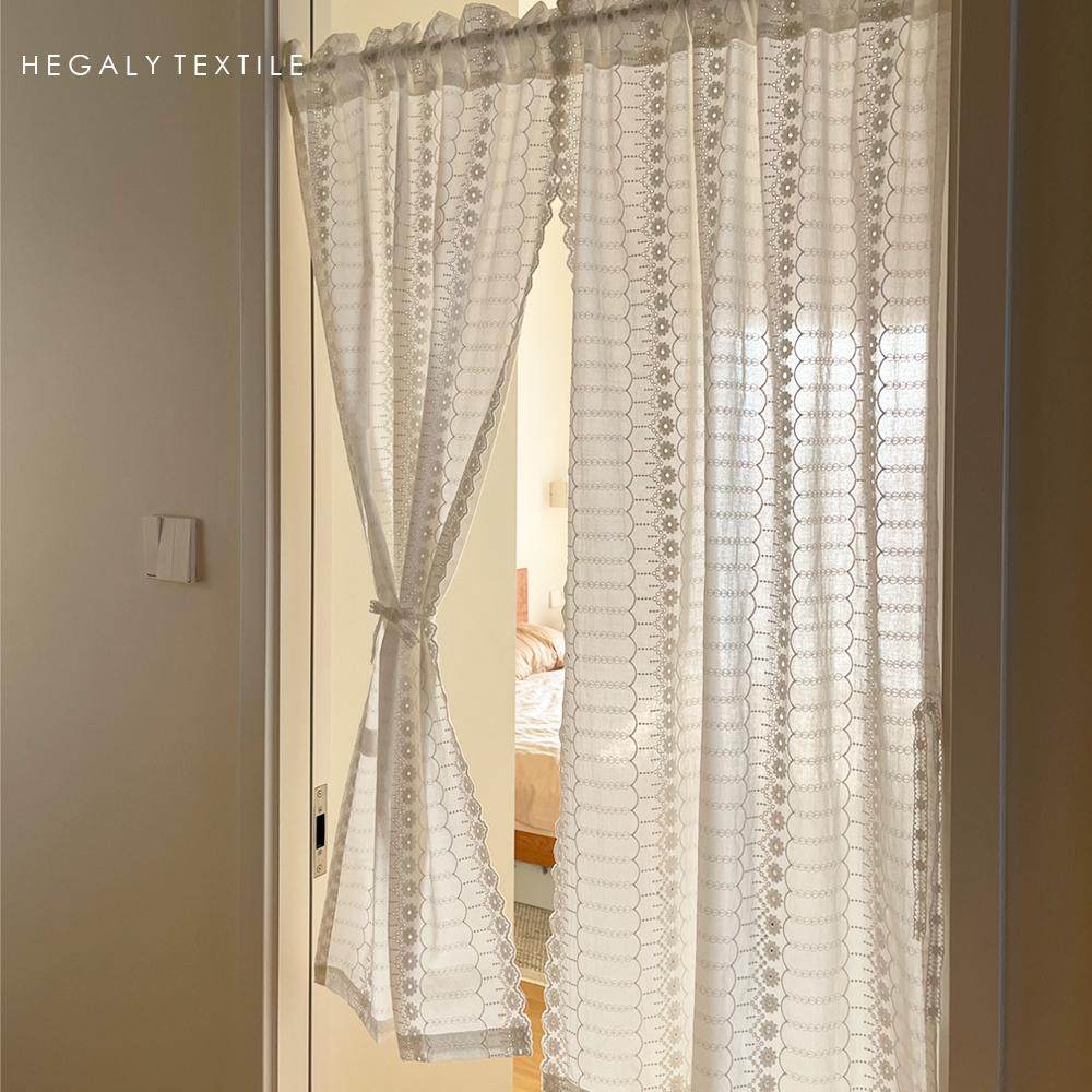 HEGALY 花光月影白色门帘隔断帘分片小窗帘透光刺绣棉布韩式文艺,淘宝优惠券,粉丝福利购,淘宝优惠卷