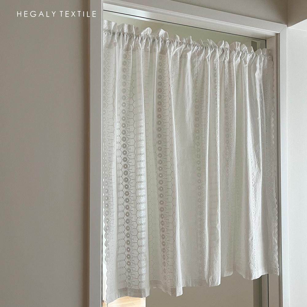 HEGALY 花光月影白色门帘隔断帘分片小窗帘透光刺绣棉布韩式文艺,淘宝优惠券,粉丝福利购,淘宝优惠卷
