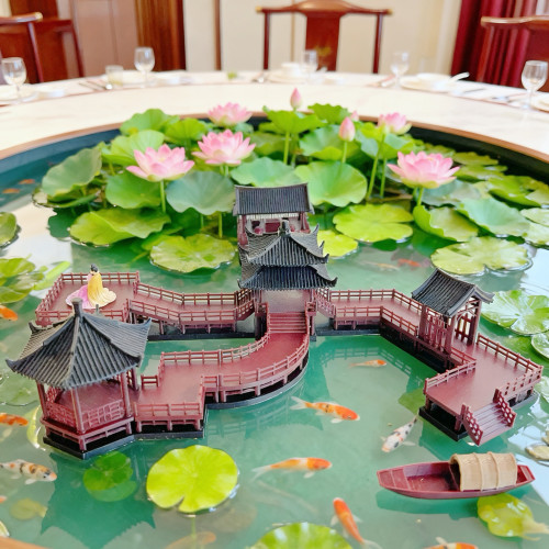 国风亭子带灯栈道中式摆件水陆缸造景餐桌沙盘装饰莲花池微景观 - 图3