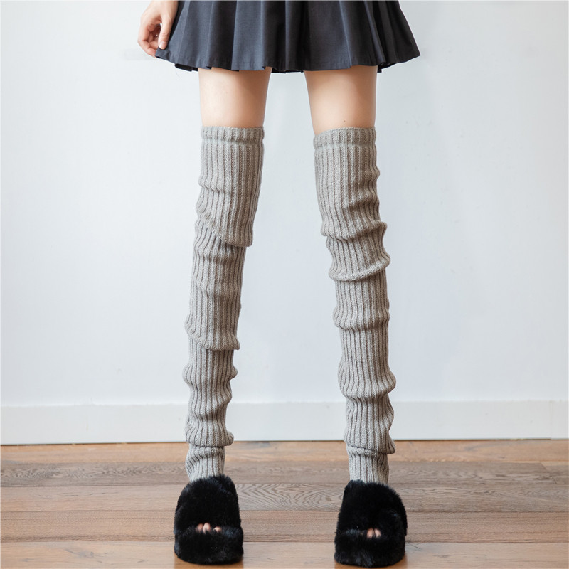 灰色过膝袜套加长针织腿套JK大腿袜女白色堆堆袜子Y2K秋冬长筒袜,淘宝优惠券,粉丝福利购,淘宝优惠卷