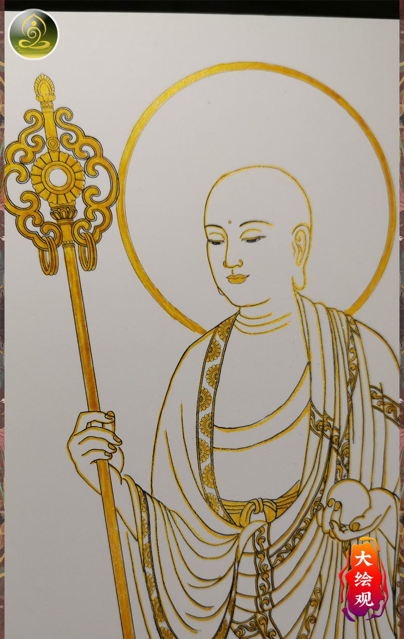 大绘观单张地藏菩萨佛像涂色观音描金白描线稿文殊药师佛工笔画