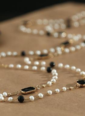 时尚款复古S925银扣项链黑水晶