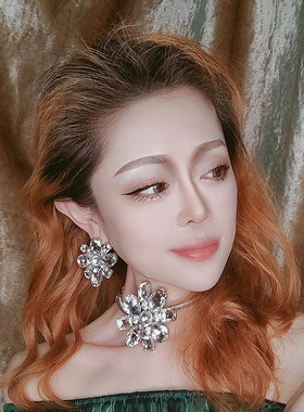 夸张水晶花朵项链女锁骨链高级感