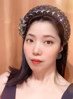 复古灰色蝴蝶水晶发箍高颅顶发卡