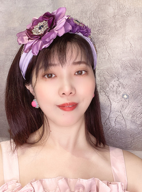 紫色布艺大花朵发箍镶钻盖白发