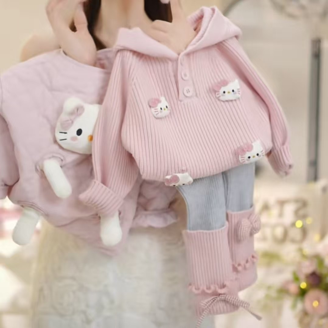 女童秋款套装2025新款韩版女宝宝连帽毛衣针织开衫打底裤两件套潮,淘宝优惠券,粉丝福利购,淘宝优惠卷