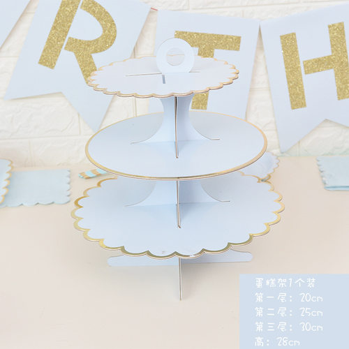 婚礼派对聚会生日蛋糕架子一次性马克龙色三层装饰纸质甜品台点心 - 图0
