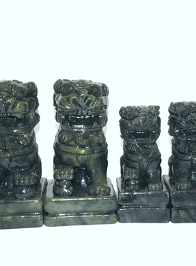 天然南玉石北京狮子摆件青绿色吉祥镇宅助运平安看门居工艺摆件