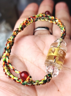 手工编织水晶鎏金六字真言五色绳手链女款本命年珠手串
