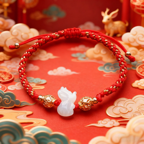新年麦玲玲同款手链翡翠鼠狗马猪羊加百解玉十二生肖新年红手绳 - 图2