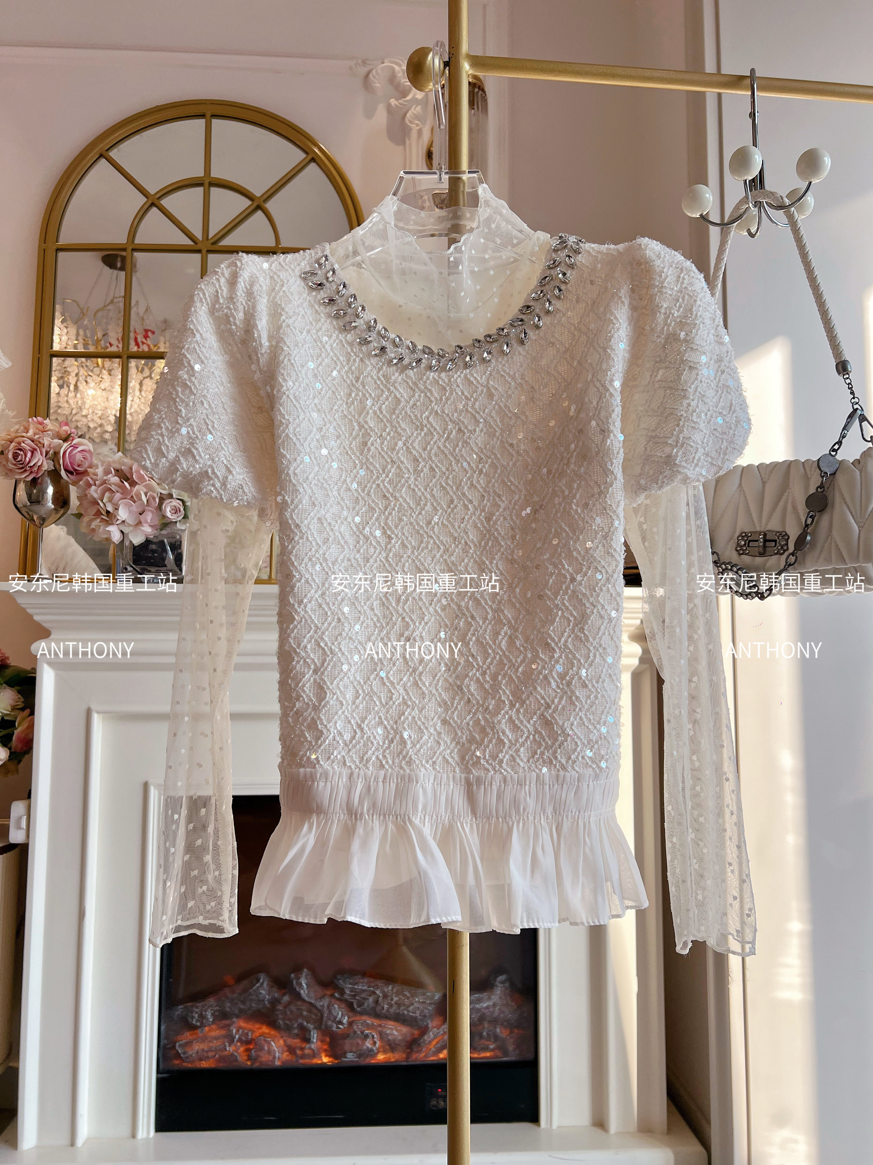 2026年春季法式小众泡泡袖甜美亮片宽松雪纺衫波点打底衫套装女装,淘宝优惠券,粉丝福利购,淘宝优惠卷