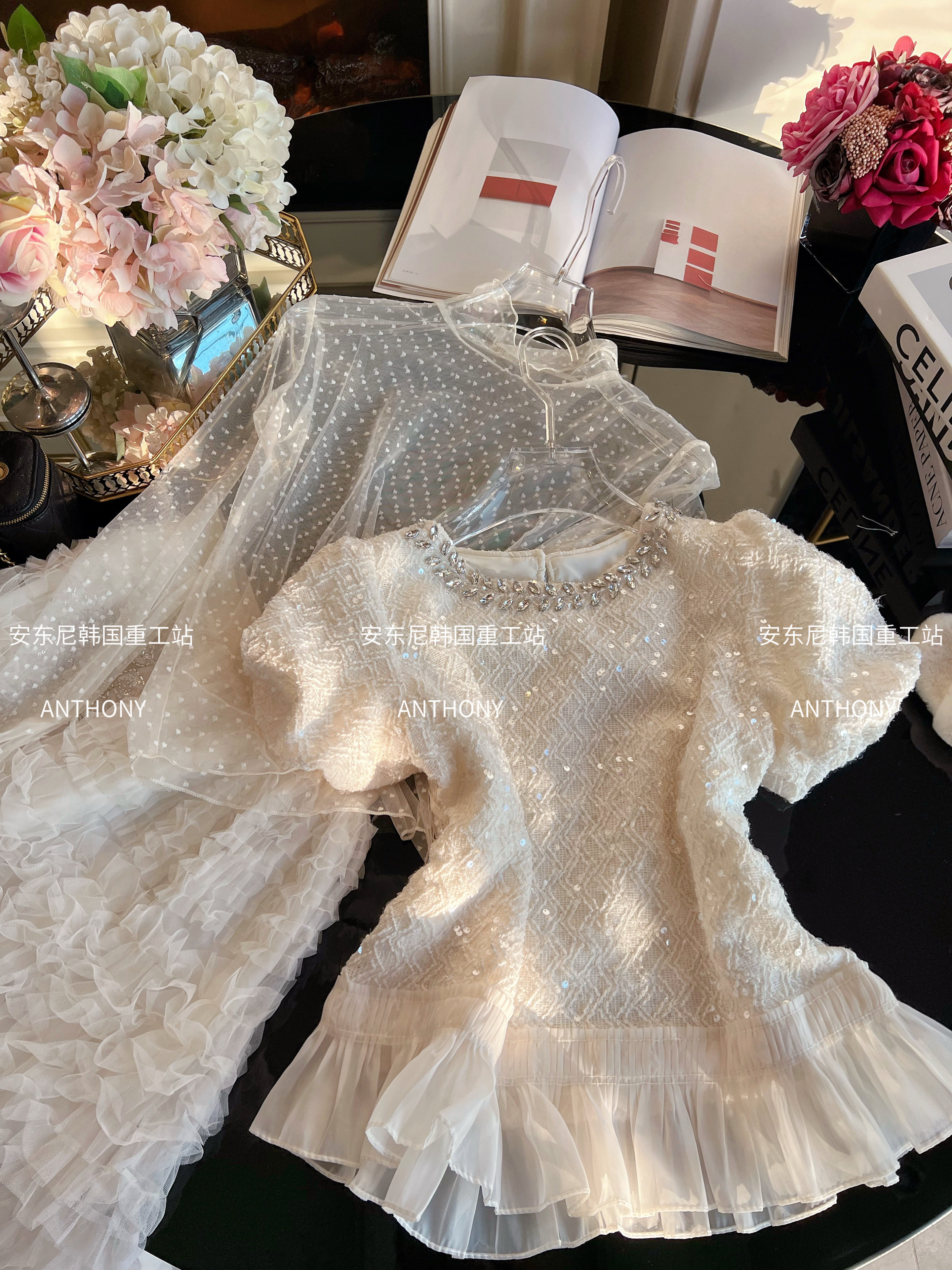 2026年春季法式小众泡泡袖甜美亮片宽松雪纺衫波点打底衫套装女装,淘宝优惠券,粉丝福利购,淘宝优惠卷