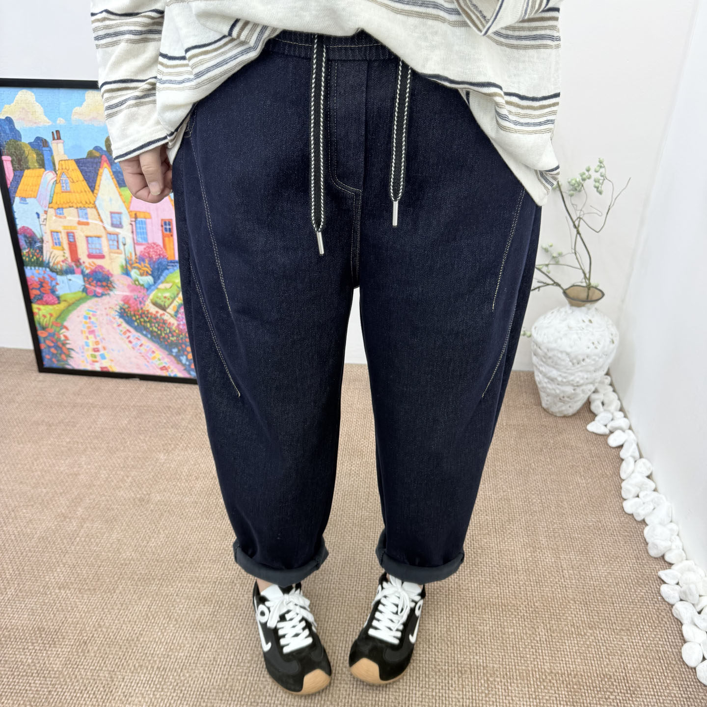 大码女裤胖mm250斤加厚加绒老爹牛仔裤宽松显瘦直筒裤深蓝色长裤,淘宝优惠券,粉丝福利购,淘宝优惠卷