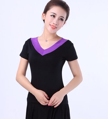广场舞服装夏款秋季新款单件上衣女V领长短袖拉丁舞蹈练功 - 图2