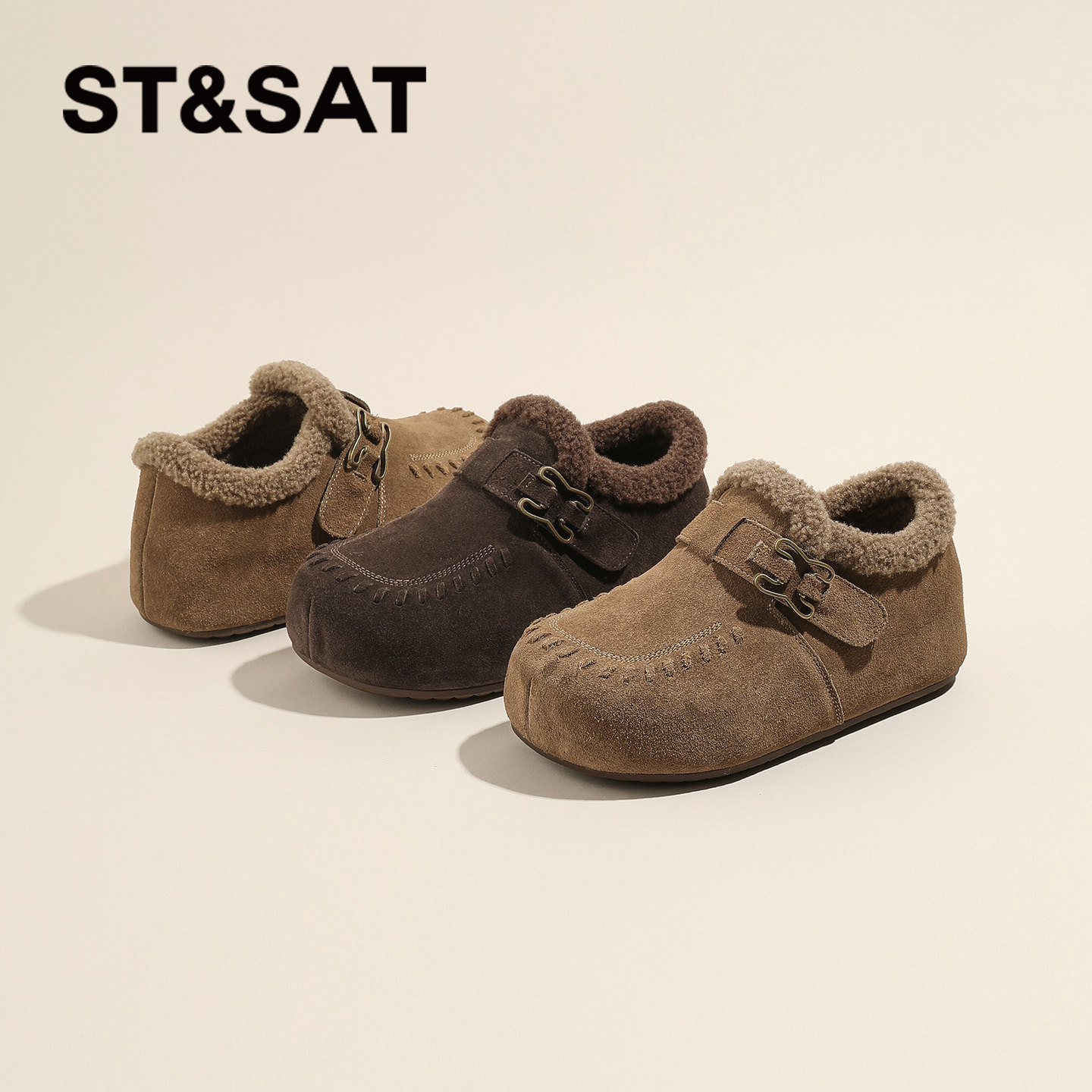 星期六真皮绒面勃肯鞋女2025新款冬季加绒保暖雪地棉鞋加厚毛毛鞋,淘宝优惠券,粉丝福利购,淘宝优惠卷