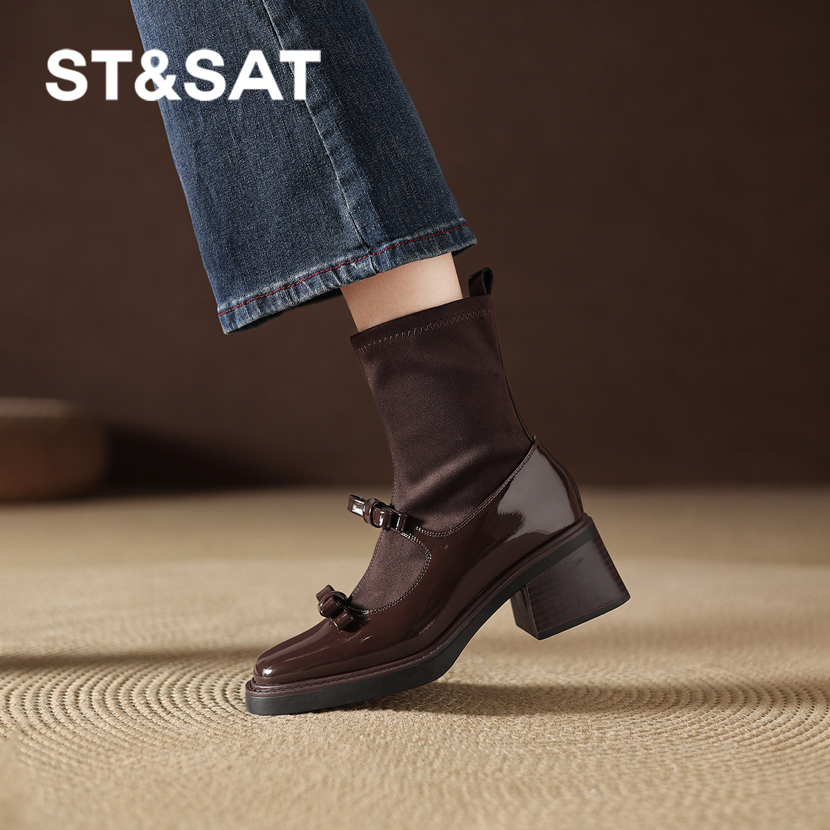 星期六玛丽珍短靴女冬2026新款法式方头马丁靴弹力袜靴粗跟瘦瘦靴,淘宝优惠券,粉丝福利购,淘宝优惠卷