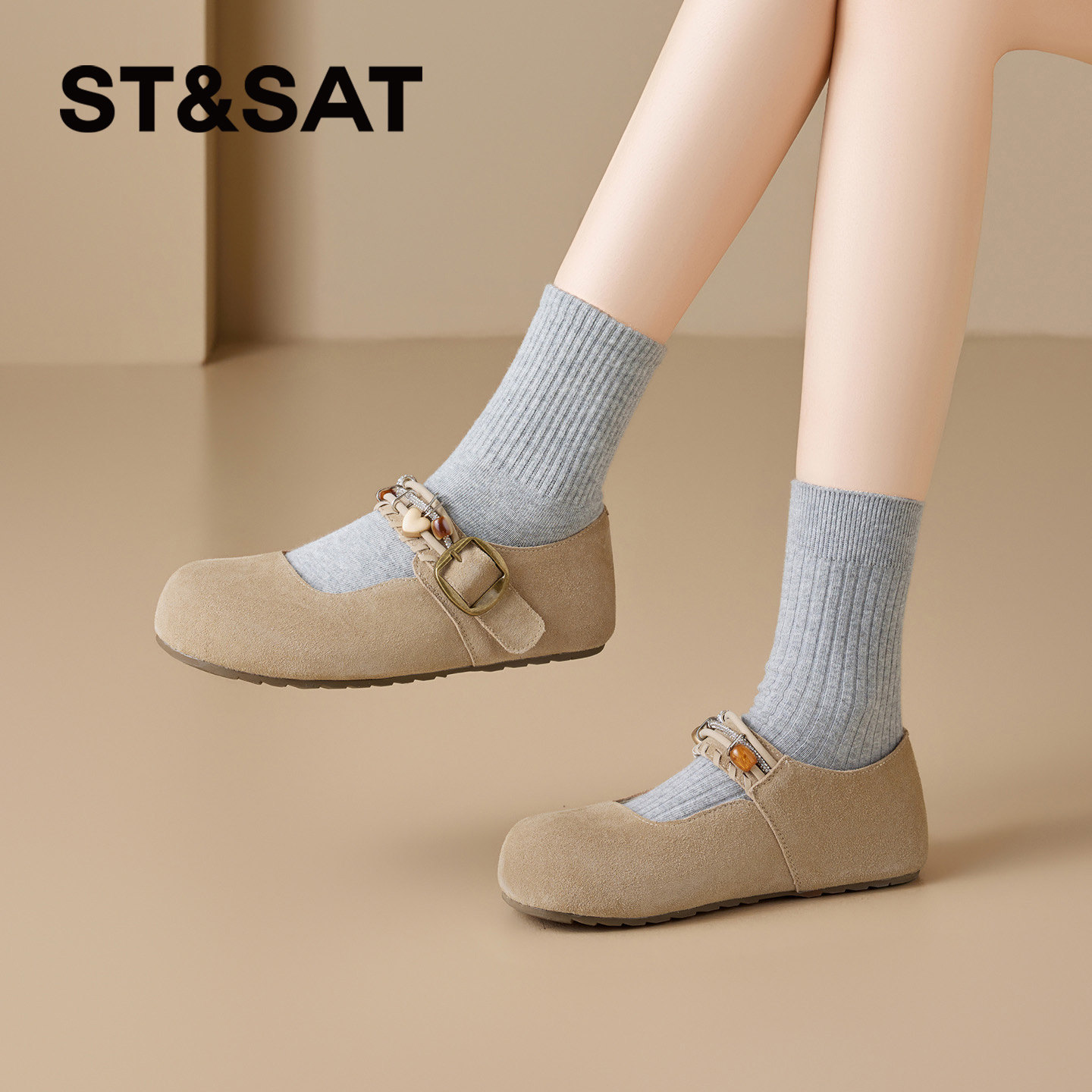 星期六平底玛丽珍鞋女2026春季新款一字扣带复古百搭休闲浅口单鞋,淘宝优惠券,粉丝福利购,淘宝优惠卷