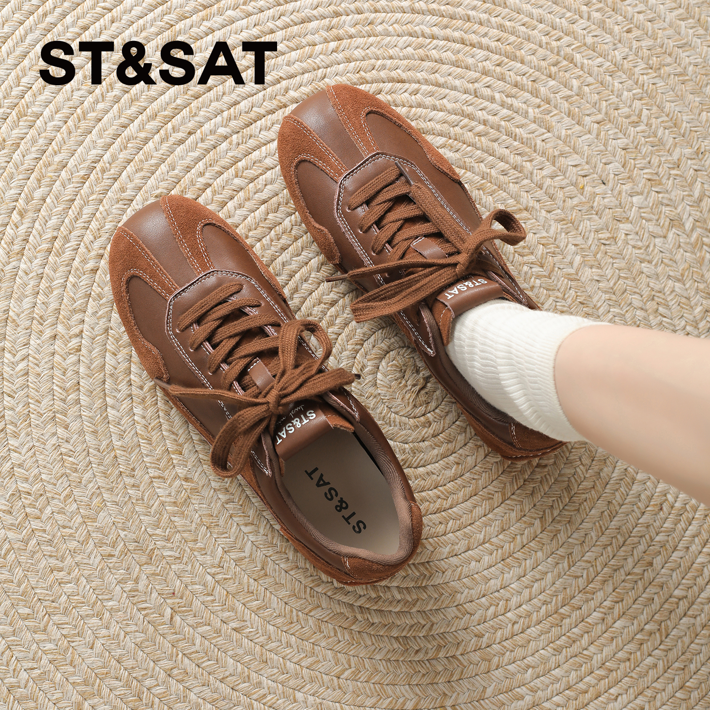 星期六真皮厚底德训鞋女2025新款女鞋冬季内增高阿甘鞋软底运动鞋 - 图1