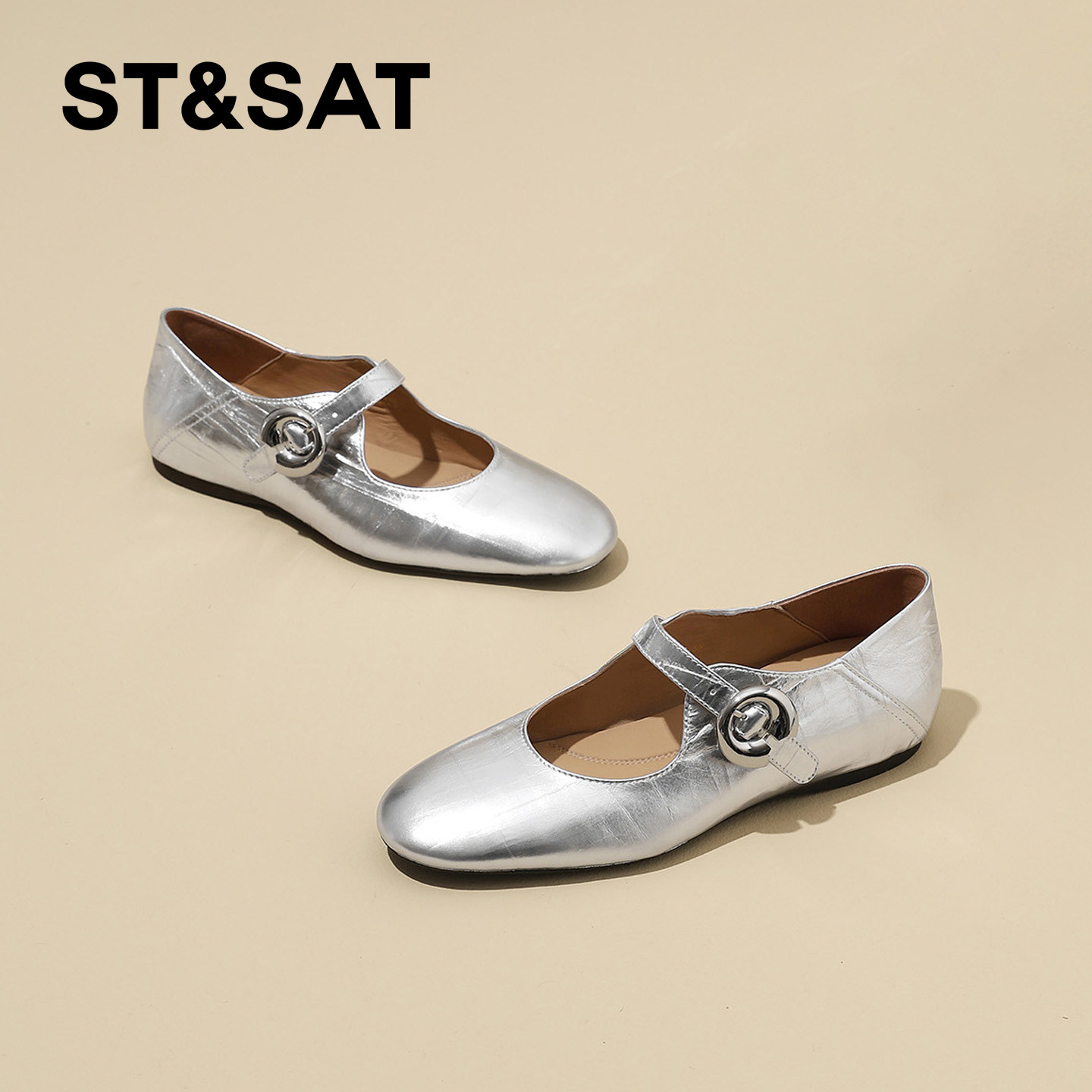 星期六法式复古银色单鞋女2026年春季新款平底软底一字带玛丽珍鞋,淘宝优惠券,粉丝福利购,淘宝优惠卷