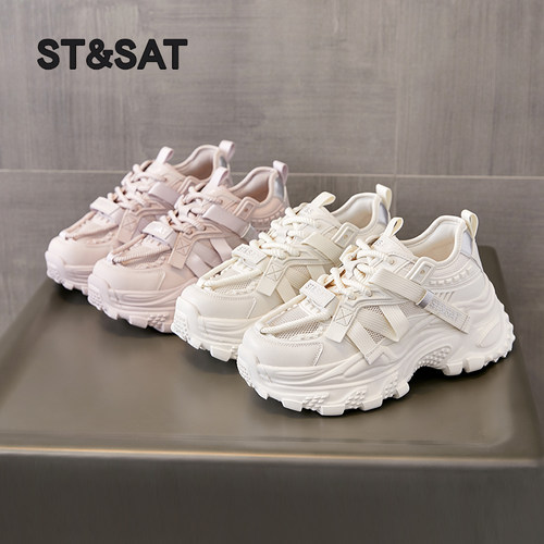 星期六厚底老爹鞋女款2025新款网面运动鞋女士显脚小休闲鞋子秋季 - 图2