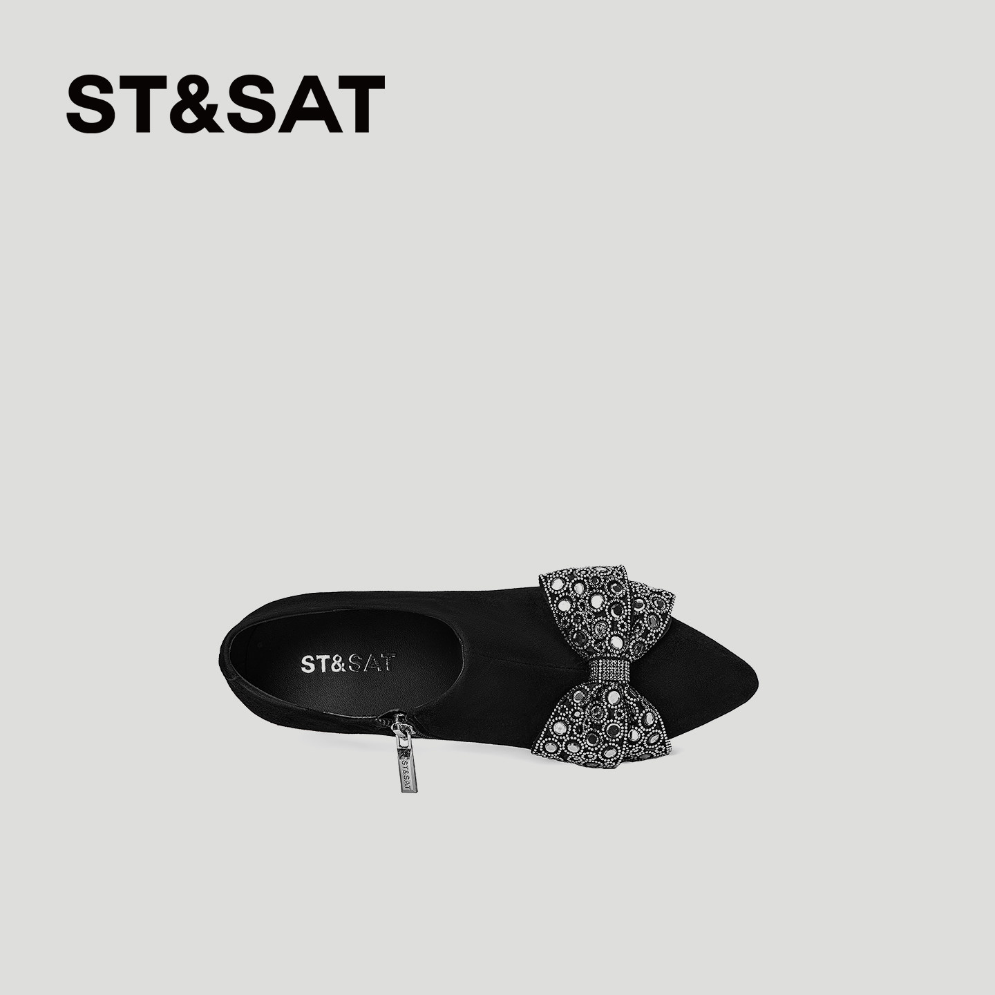 星期六深口单鞋女春季新款羊猄皮蝴蝶结高跟鞋尖头粗跟拉链小皮鞋,淘宝优惠券,粉丝福利购,淘宝优惠卷