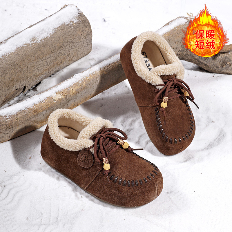 星期六厚底勃肯鞋女鞋新款冬季复古百搭懒人大头鞋女士保暖毛毛鞋 - 图3