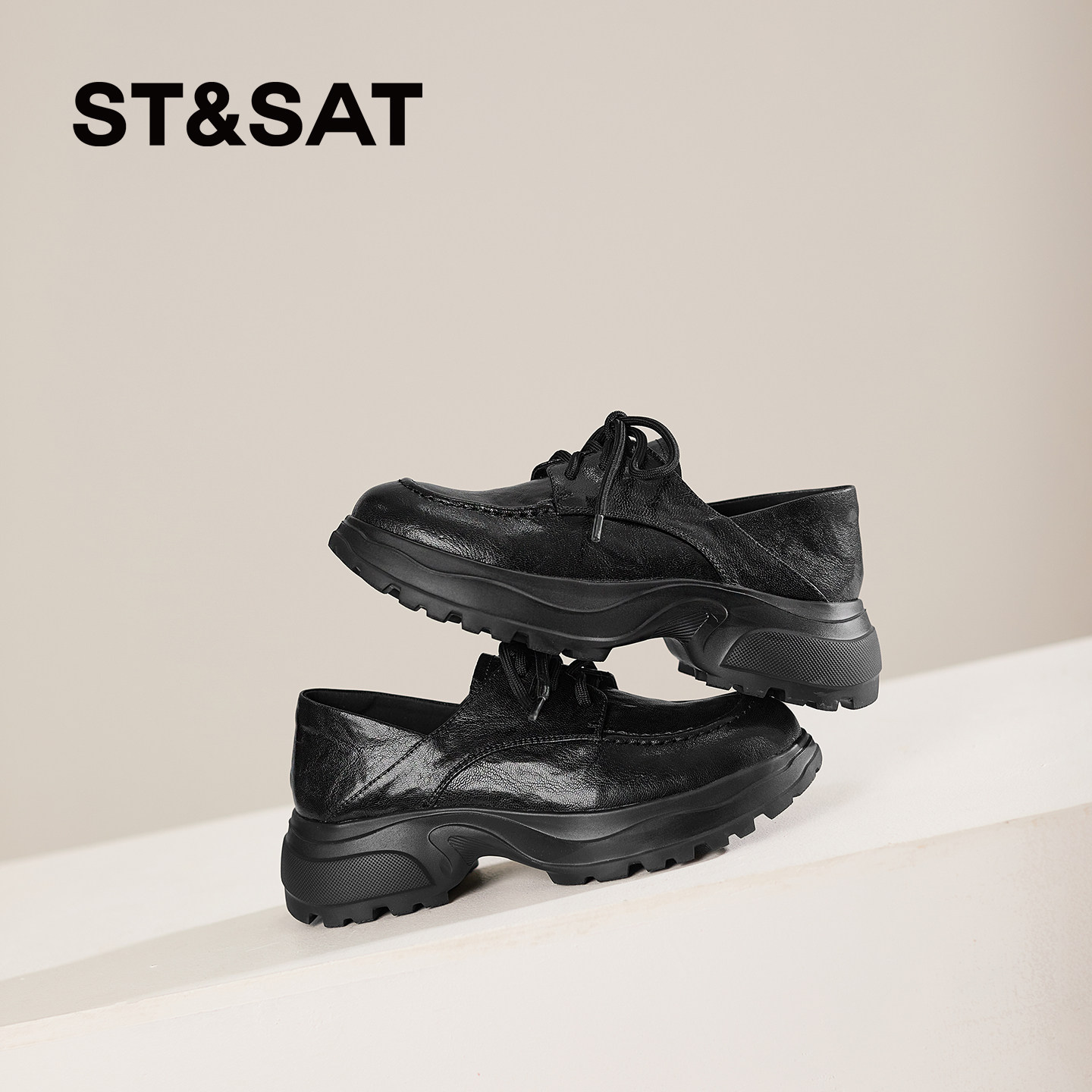 星期六2026春新款英伦风厚底乐福鞋女系带粗跟深口单鞋百搭小皮鞋,淘宝优惠券,粉丝福利购,淘宝优惠卷