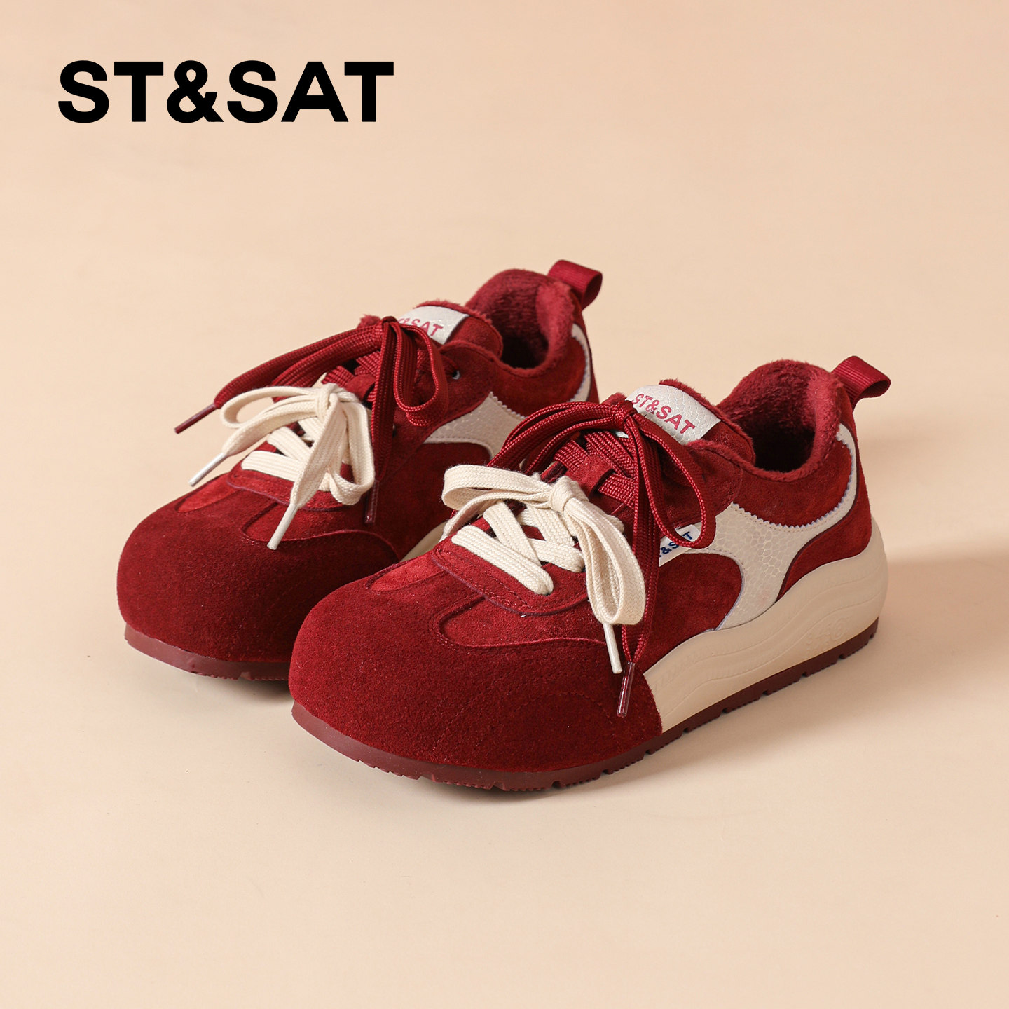 星期六加绒红色德训鞋女2025新冬季爆款厚底运动板鞋阿甘休闲鞋直,淘宝优惠券,粉丝福利购,淘宝优惠卷