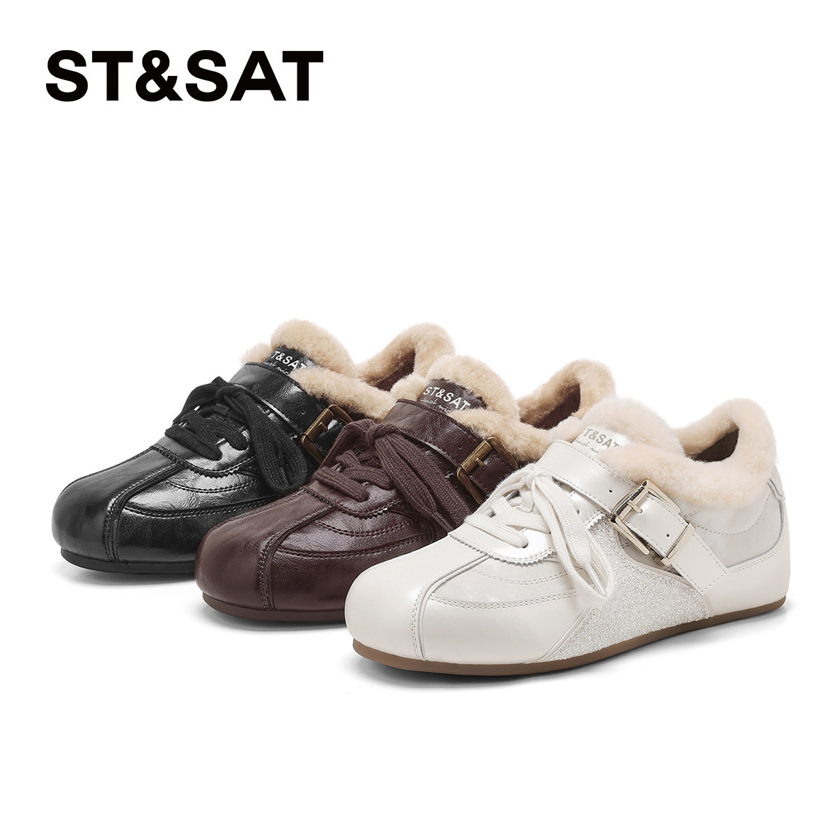 星期六加绒德训鞋女2025冬季新款复古咖色保暖阿甘休闲毛毛棉鞋子,淘宝优惠券,粉丝福利购,淘宝优惠卷