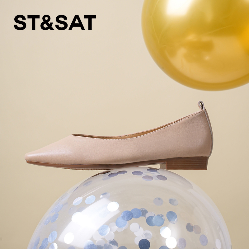 星期六真皮平底单鞋女2025夏季新款妈妈鞋方头女鞋浅口软皮小皮鞋 - 图3