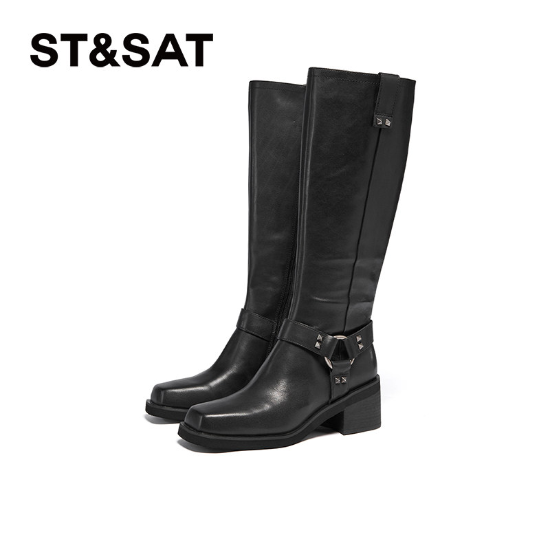 星期六西部靴2024新款女士长筒英伦复古方头冬季骑士靴SSC4117341,淘宝优惠券,粉丝福利购,淘宝优惠卷