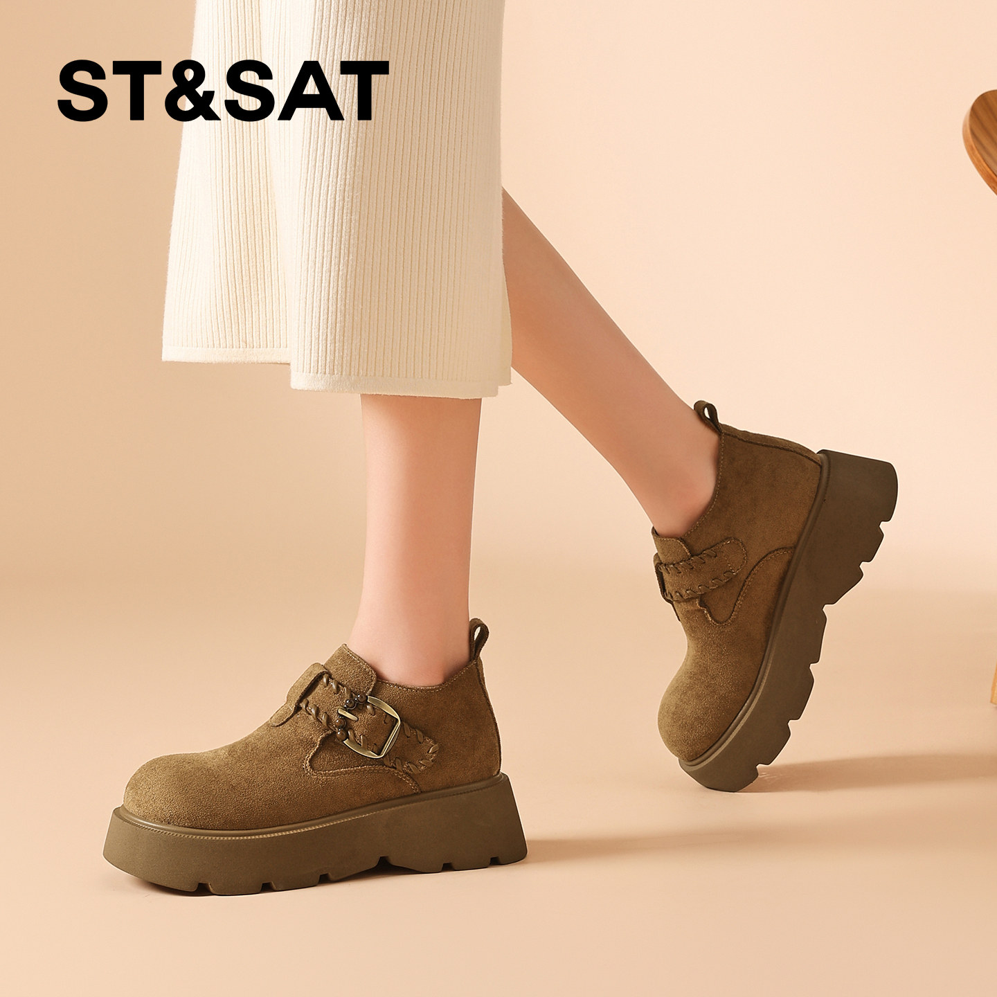 星期六加绒休闲单鞋女款2025新款冬季厚底保暖乐福鞋软底勃肯鞋子,淘宝优惠券,粉丝福利购,淘宝优惠卷