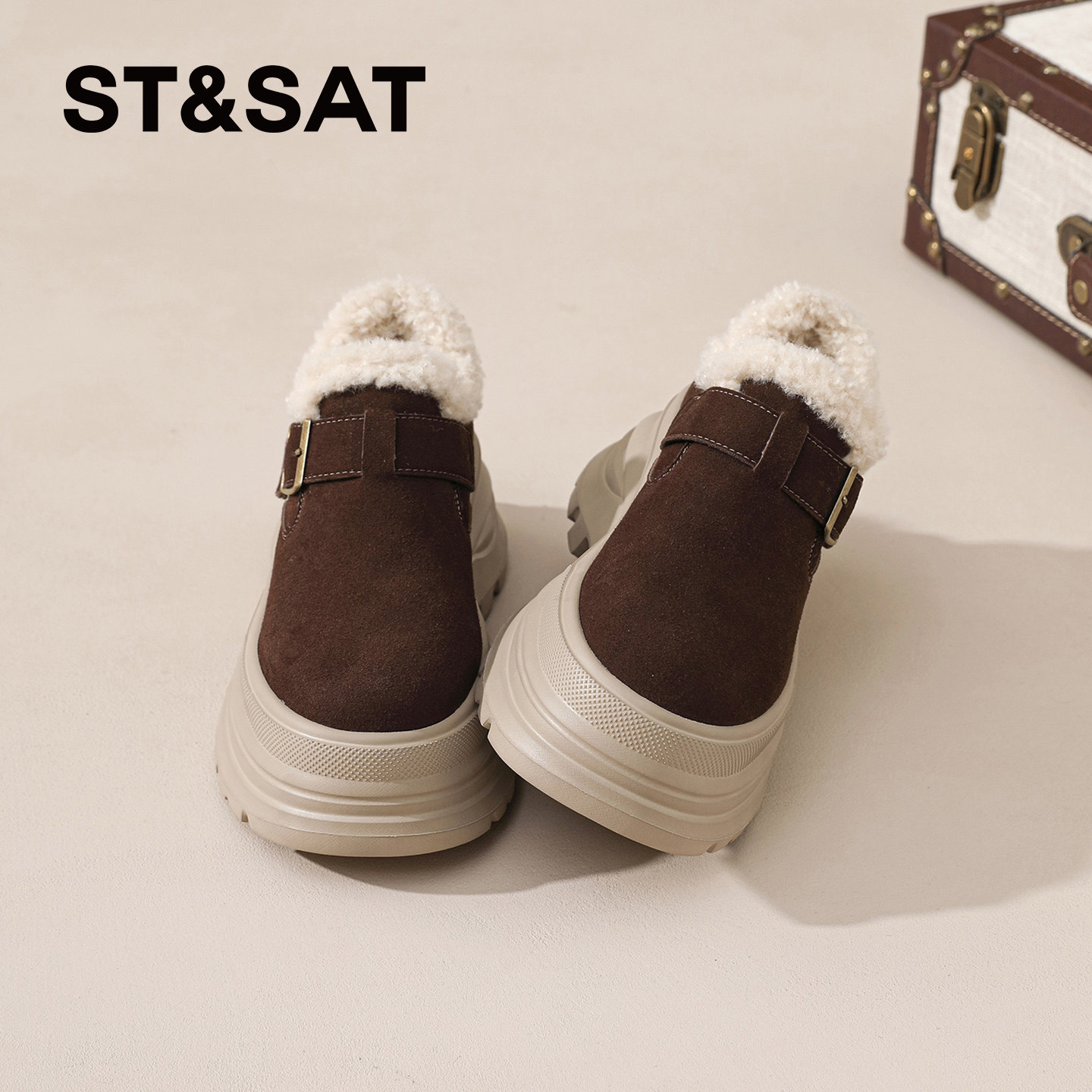 星期六加绒勃肯鞋女2025新款冬高跟厚底保暖棉鞋皮带扣毛绒雪地棉,淘宝优惠券,粉丝福利购,淘宝优惠卷