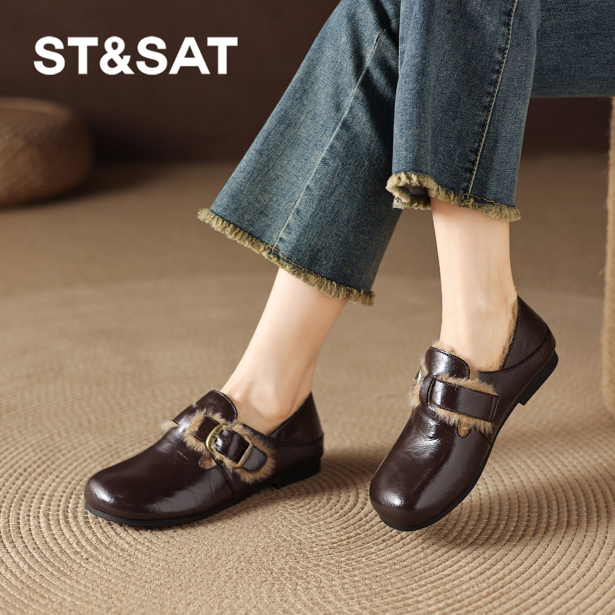 星期六加绒勃肯鞋女2025新款平跟软底女鞋秋季时尚单鞋棕色乐福鞋,淘宝优惠券,粉丝福利购,淘宝优惠卷