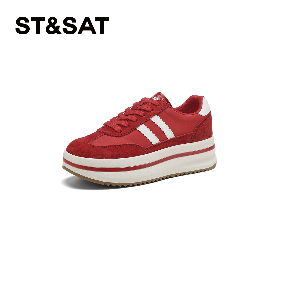 星期六红色德训鞋女鞋厚底阿甘鞋2025新款小个子增高软底休闲板鞋,淘宝优惠券,粉丝福利购,淘宝优惠卷