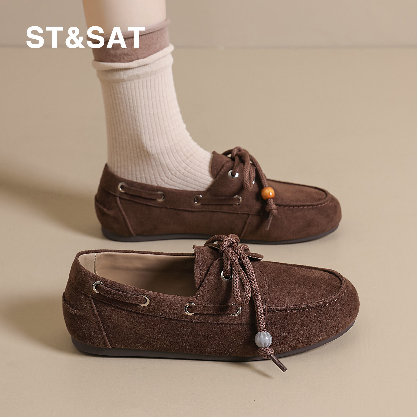 星期六麂皮乐福鞋女百搭平底豆豆鞋一脚蹬时尚舒适复古英伦风单鞋,淘宝优惠券,粉丝福利购,淘宝优惠卷