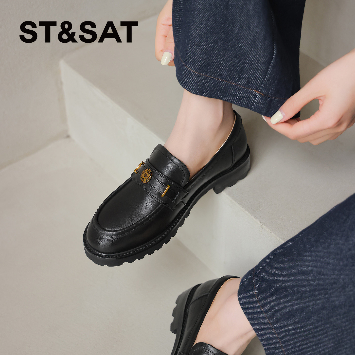 【牛皮】星期六乐福鞋女鞋2025新款春秋一脚蹬平底真皮单鞋小皮鞋