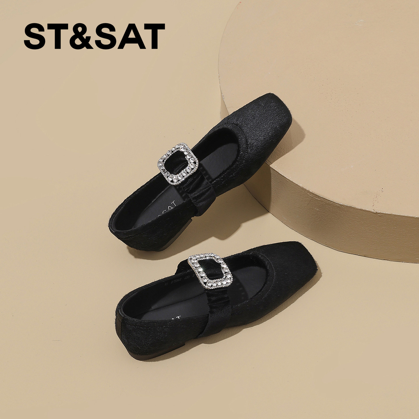 星期六水钻豹纹性感浅口单鞋女2026春季新款方头平底马毛玛丽珍鞋,淘宝优惠券,粉丝福利购,淘宝优惠卷