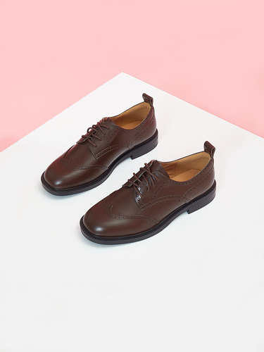 星期六时尚英伦风小皮鞋秋季新款系带圆头低跟女鞋SS33112054 - 图1