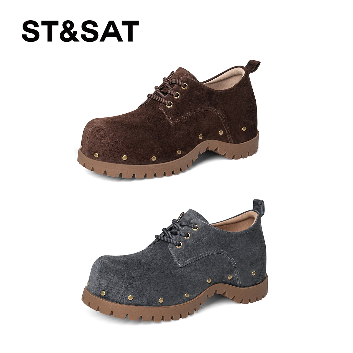 星期六复古勃肯鞋女2025圆头磨砂铆钉增高单鞋丑萌英伦深口小皮鞋,淘宝优惠券,粉丝福利购,淘宝优惠卷