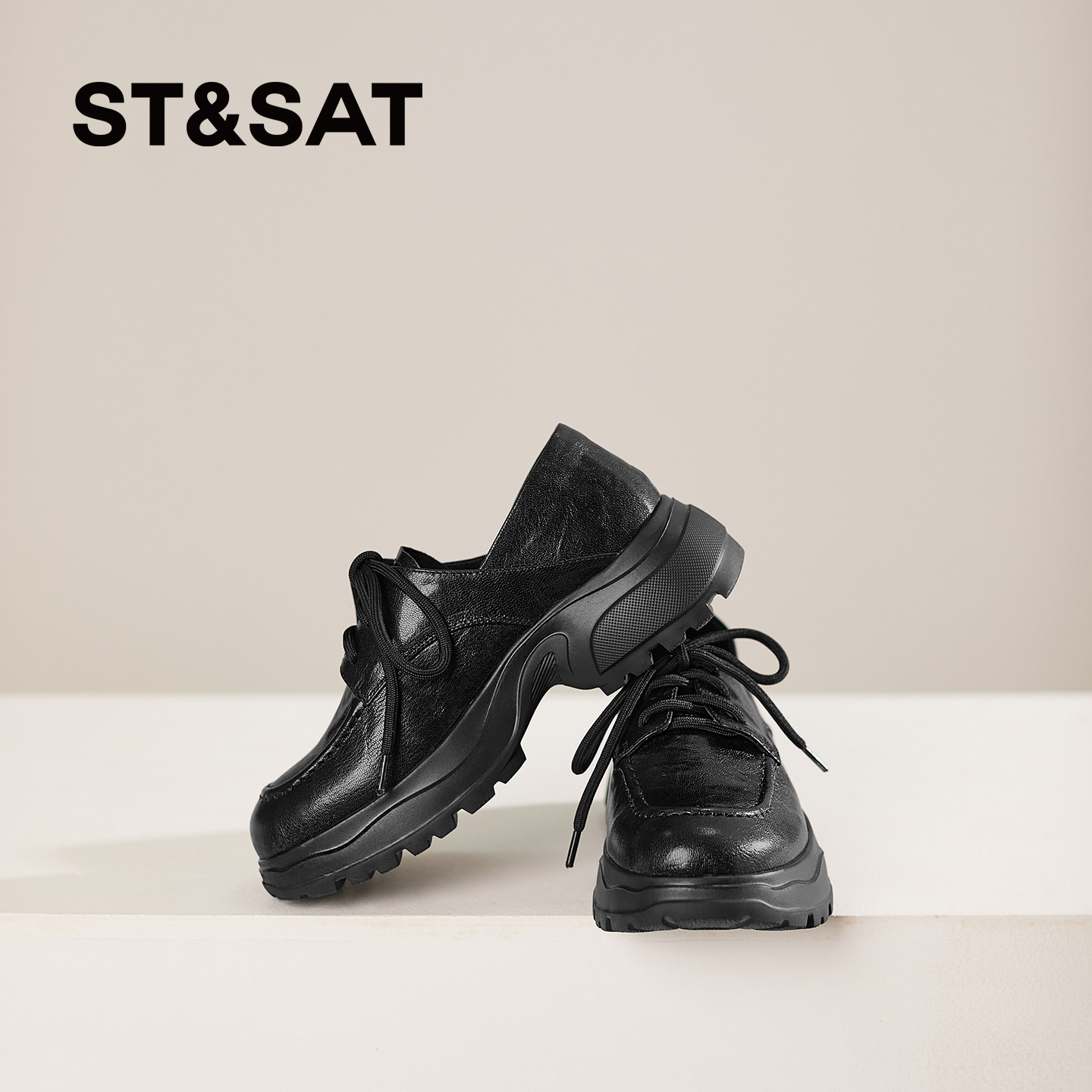 星期六2026春新款英伦风厚底乐福鞋女系带粗跟深口单鞋百搭小皮鞋,淘宝优惠券,粉丝福利购,淘宝优惠卷