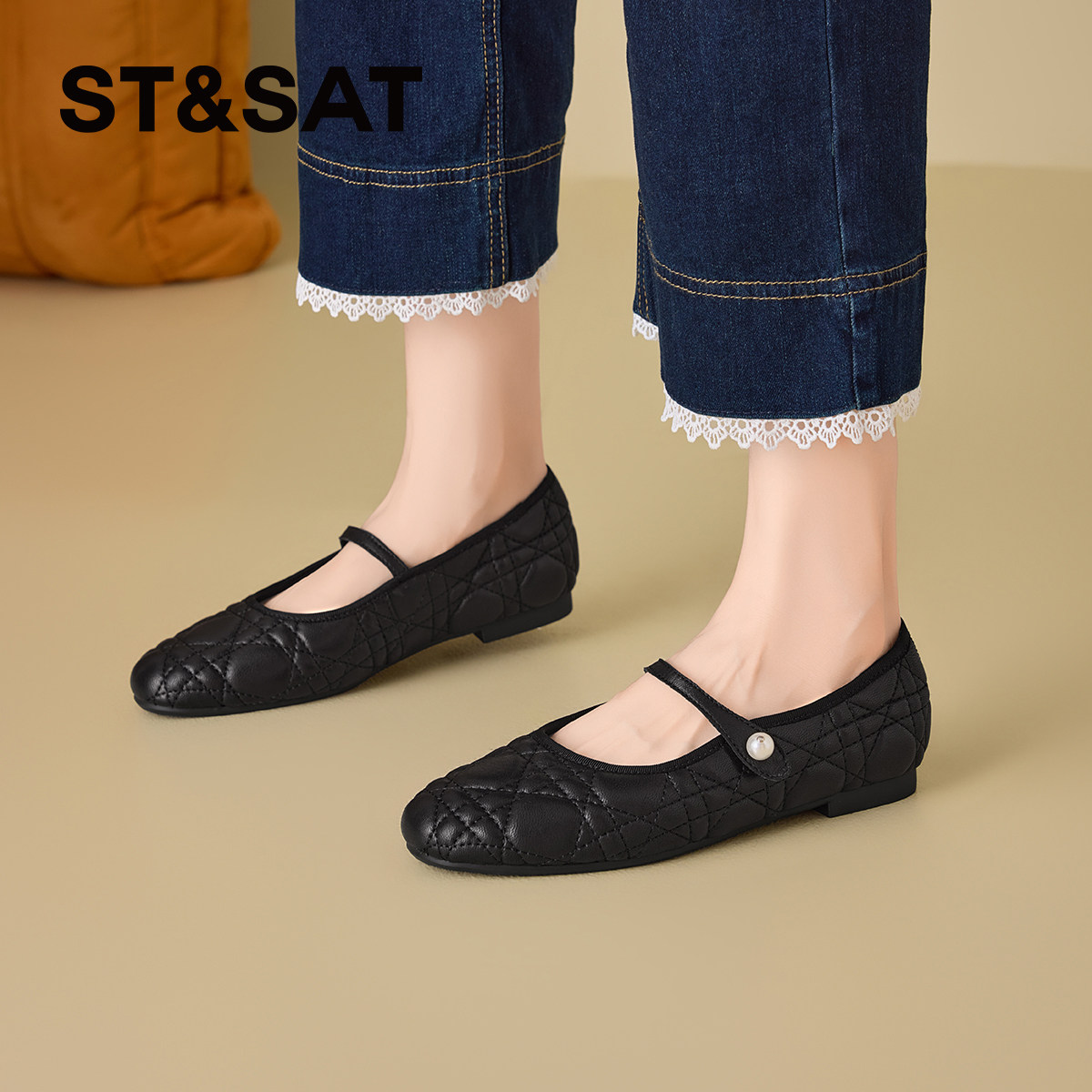 星期六羊皮单鞋女2025新款秋季软底妈妈鞋不累脚浅口平底玛丽珍鞋,淘宝优惠券,粉丝福利购,淘宝优惠卷