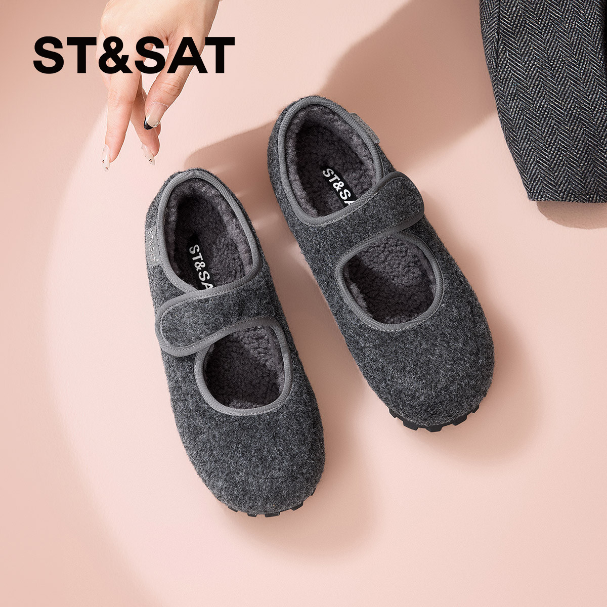 星期六女鞋加绒勃肯鞋女2025新款秋冬一脚蹬豆豆鞋灰色外穿毛毛鞋,淘宝优惠券,粉丝福利购,淘宝优惠卷