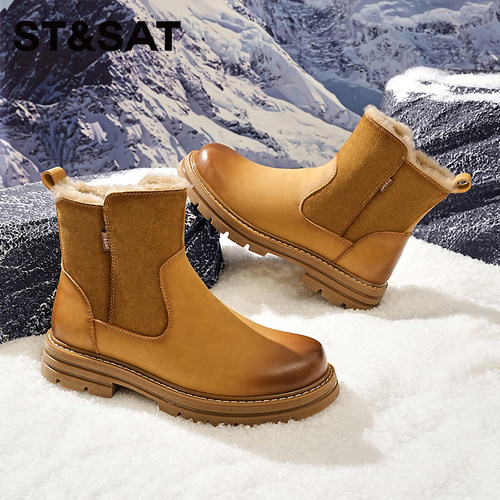 星期六女鞋2025冬季新款加绒雪地靴保暖皮毛一体棉鞋时尚马丁靴男 - 图1