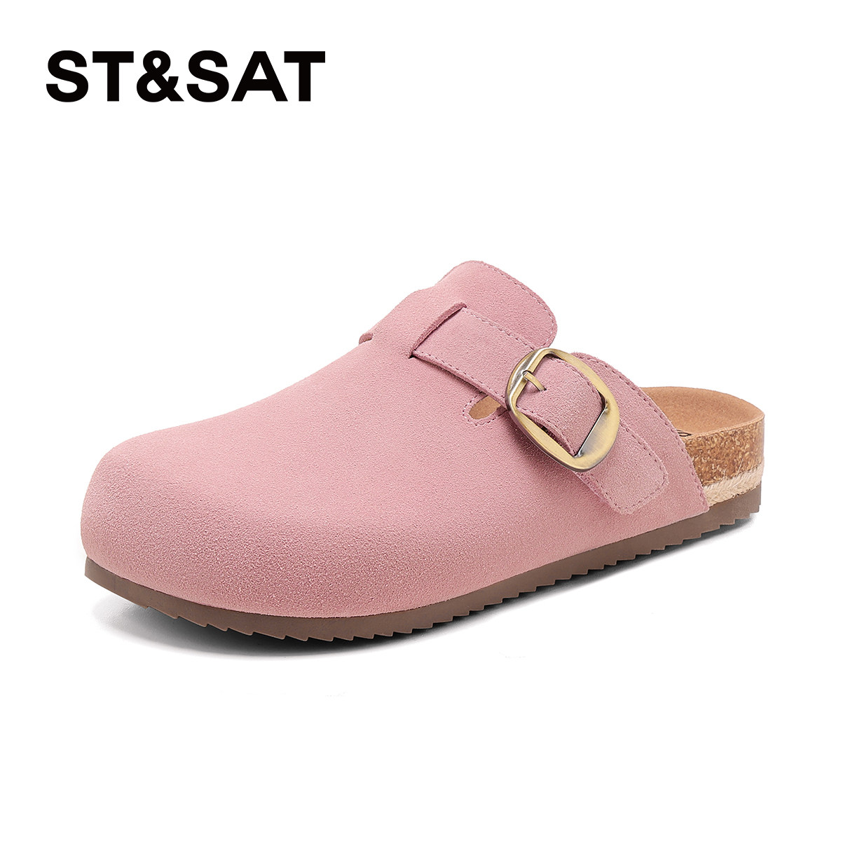 星期六平底勃肯鞋女2026春季新款搭扣棕色软木鞋一脚蹬包头半拖鞋,淘宝优惠券,粉丝福利购,淘宝优惠卷