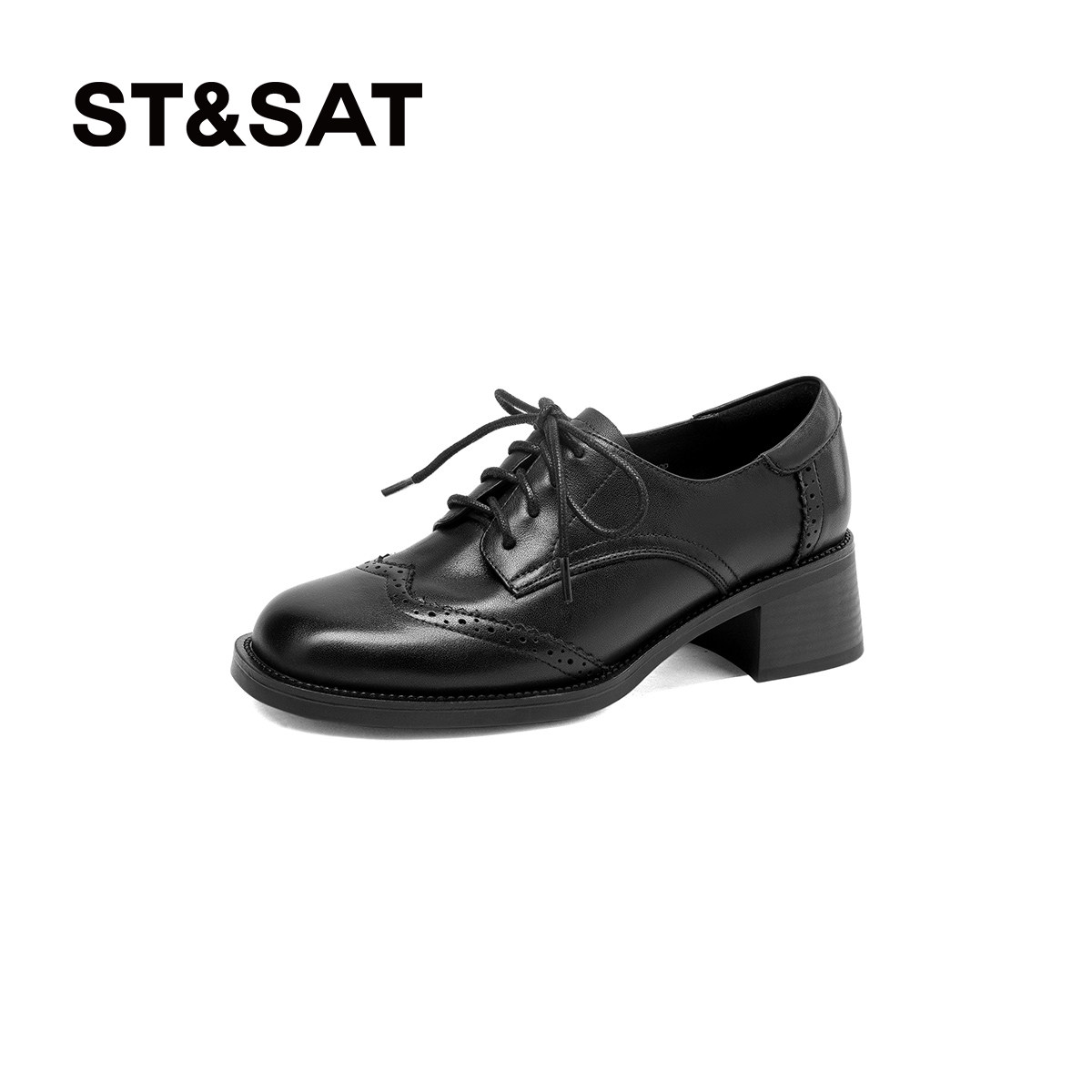 星期六黑色粗跟乐福鞋女新款春季增高软底通勤系带小皮鞋黑色,淘宝优惠券,粉丝福利购,淘宝优惠卷