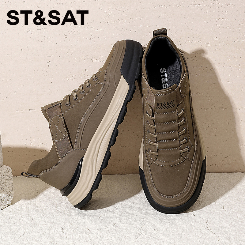 星期六男鞋免系带复古休闲鞋子2025秋冬季板鞋运动鞋男士工装皮鞋 - 图1