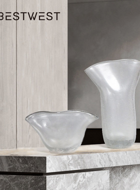 博西家居 创意日式本白色磨砂高档玻璃花瓶摆件家居装饰品花器