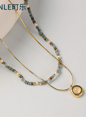 2025新款海蓝宝项链女款天河石叠戴串珠天然小珍珠装饰颈链